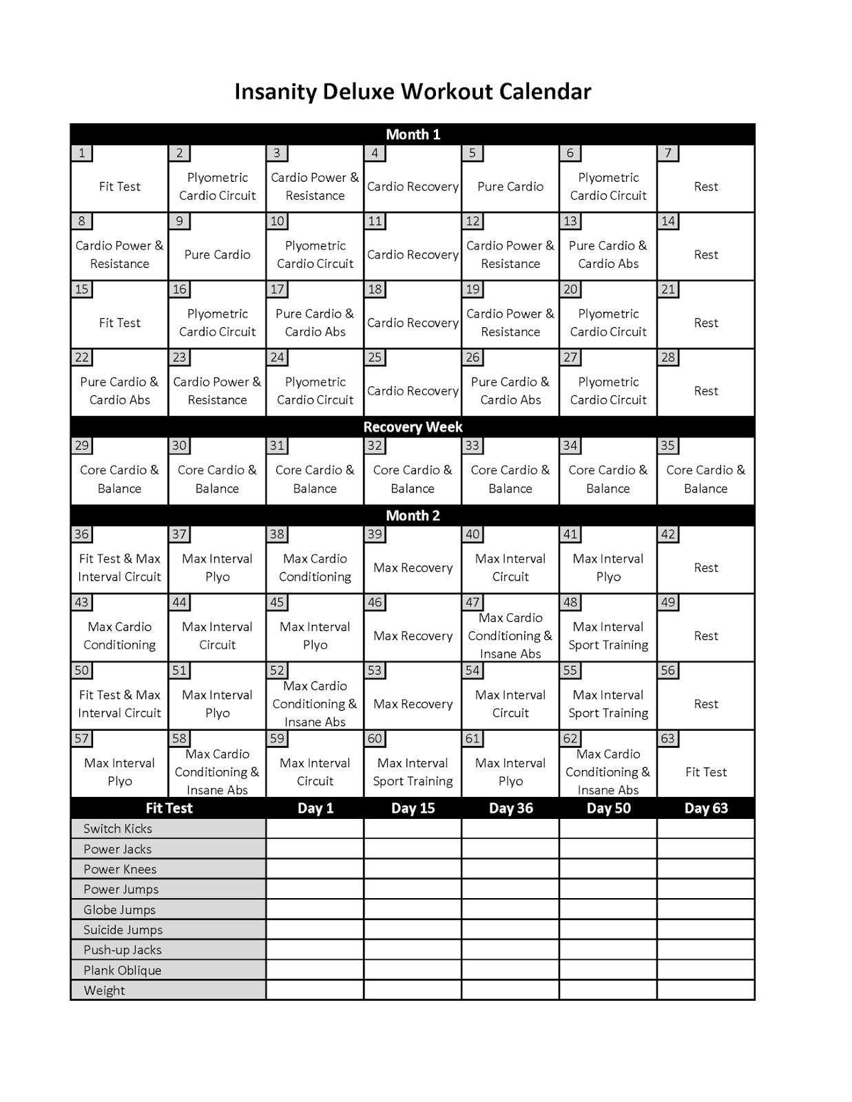 Insanity workout schedule pdf